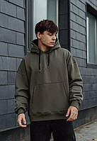 Худи для мужчины кофта с капюшоном на флисе Staff dark khaki basic oversize fleece Salex Худі для чоловіка