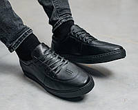 Черные кожаные мужские кеды мужская обувь на весну Salex Чорні шкіряні чоловічі кеди взуття чоловіче на весну
