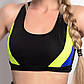 Чорний жіночий спортивний топ із яскравими вставками жовтий + синій, фото 2
