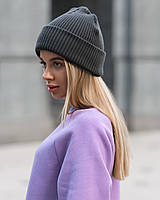 Серая Женская шапка Staff dark gray basic Salex Сіра Жіноча шапка Staff dark gray basic