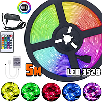 Комплект светодиодная RGB Led лента 5 м 5050 с блоком и пультом управления / Многоцветная лента