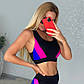 Чорний спортивний топ із яскравими вставками рожевий + синій, фото 2