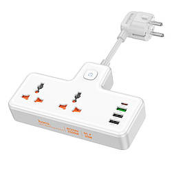 Подовжувач HOCO Reise 2-position expansion socket AC12A |3USB/Type-C, PD/QC, 30W/10A|