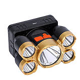 Ліхтарик налобний акумуляторний 5 х CREE XPE світлодіодів, з USB зарядкою, фото 2