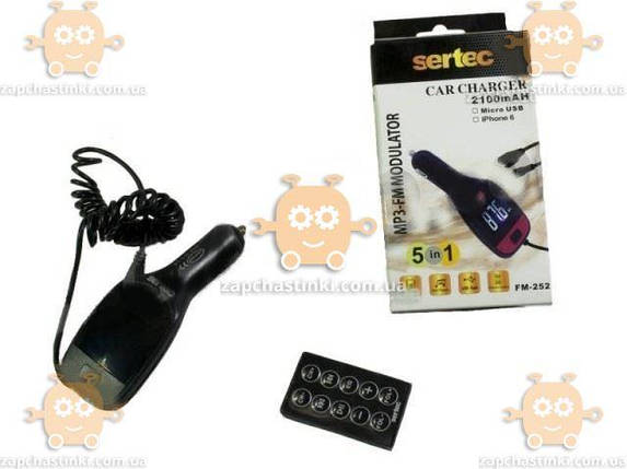 FM модулятор Sertec USB/пульт/MP3/12-24В/microSD/SD/usb зарядка 2,1 А, фото 2