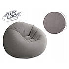 Надувне велюрове крісло-груша 107х104х69 см Intex 68579 Сірий Крісло для дому та вітальню, фото 2