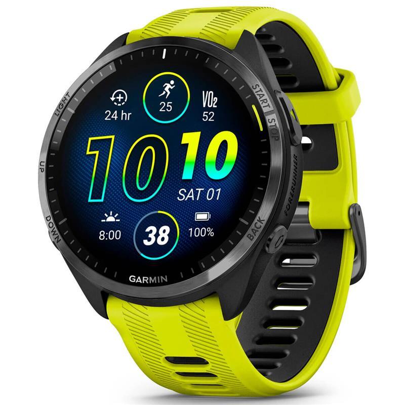 Смарт-годинник Garmin Forerunner 965 Carbon Gray DLC Titanium Bezel with Black Case/Amp Yellow/Black Silicone