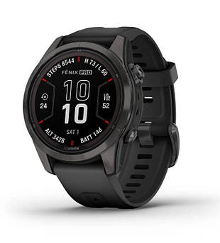 Смарт-годинник Garmin Fenix 7S Pro Sapphire Solar Carbon Gray Titanium with Black Silicone (010-02776-54)