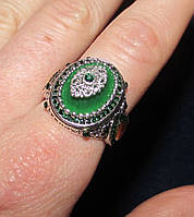 Незвичайна зелена каблучка перстень - вінтажний, античний стиль, 18 р., арт. 5559