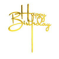 Акриловый топпер в торт "Happy Birthday", золотой