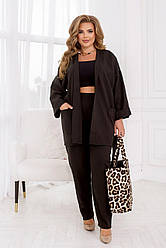 Стильний жіночий костюм брючний пиджак на запах Великого розміру Чорний