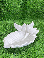 Фігура для саду бетонний листок з пташками, садово-паркова скульптура біла пара птахів на листку ручного розпису