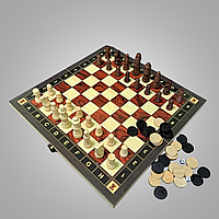 Набір ігор Шахи шашки нарди 3 в 1 дерев'яні Zoocen Шахова дошка 34 x 34 см Коричневий (ZC034A)