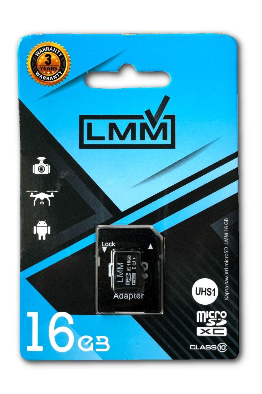 Карта пам'яті microSDHC (UHS-1) 16GB class 10 LMM (з адаптером)