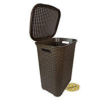 Корзина з кришкою для білизни RATTAN, пластик, коричневий SNMZ, фото 4
