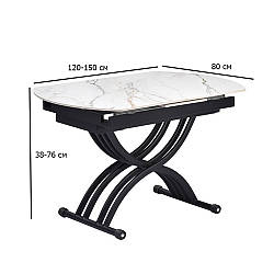 Журнальний стіл трансформер керамічний Карло TMT-100 120-150х80 см каса голд на чорних ніжках до зали