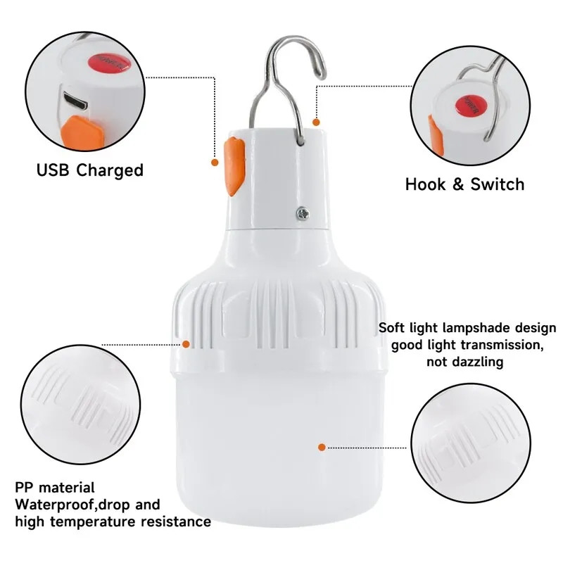 Ліхтар кемпінговий на блекаут USB LED Лампа 60W / 5В / 1А на акумуляторі  світильник з підвісом код 6798