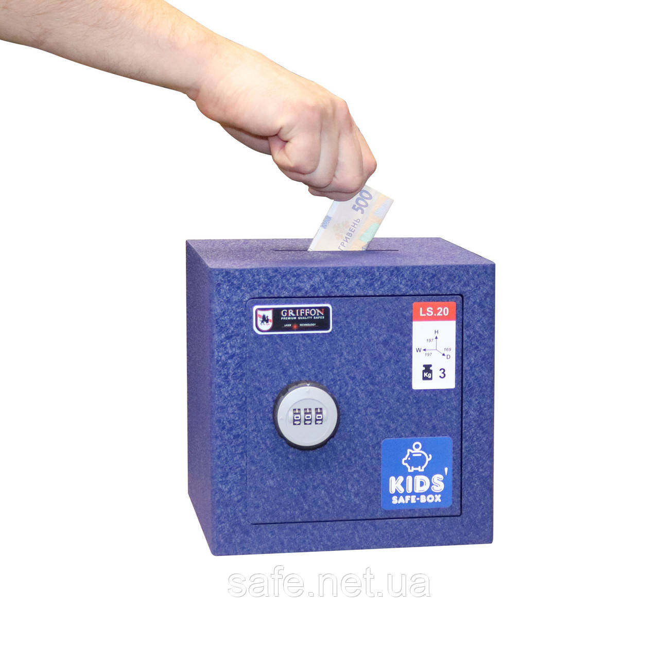 Сейф-скарбничка для дітей LS.20.C KIDS BLUE (ВxШxГ:197x197x169), сейф дитячий з механічним кодовим замком