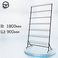 Стойка "обувная" 900мм, 7 полок, черная. Стеллаж для обуви, аксессуаров, журналов, кондитерских изделий