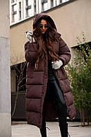 Женская теплая зимняя куртка оверсайз с капюшоном длина миди Kdh102