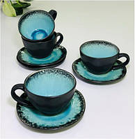 Набір чашок для кави "Блакитне озеро" кераміка 250 мл 4 чашки, 4 блюдця (150127)
