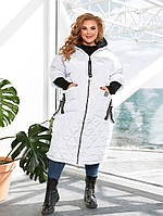 Ультрамодная зимняя куртка пальто стеганая больших размеров белая. 52-54, 56-58,60-62, 64-66