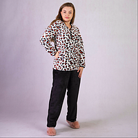 Женская теплая леопардовая пижама , домашний мягкий махровый костюм размеры 44-64