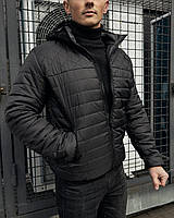 Демисезонная куртка мужская с капюшоном весенняя осенняя, утепленная стеганая ветровка мужская черная Хот ТМ