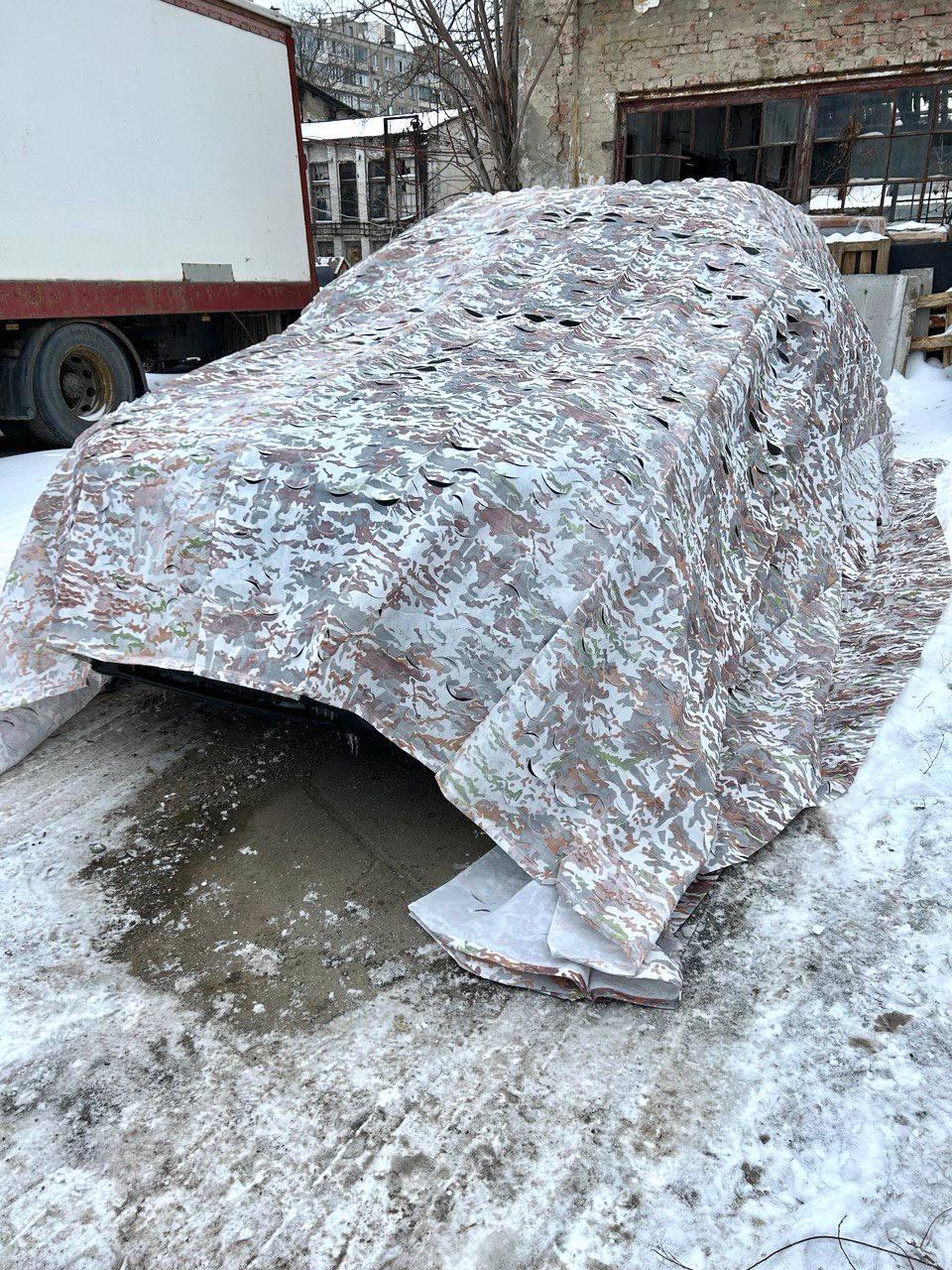 Маскувальна сітка 5х6м для авто, пікапа, техніки та позашляховиків. Маскування для окопів, бліндажів "Зимовий степ", фото 1