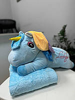 Игрушка Единорожка с пледом(голубой) Мягкая игрушка единорог с пледом, голубого цвета