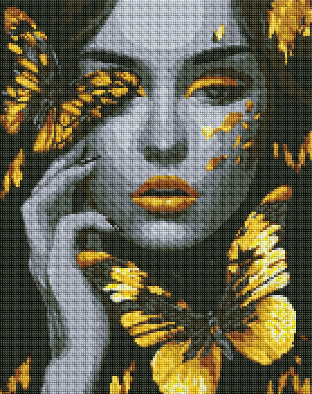 Алмазна мозаїка AMO7723 Дівчина із золотими метеликами ©art_selena_ua, 40х50см Ideyka на підрамнику