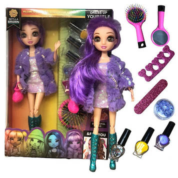 Лялька Rainbow Shining Doll велика лялька для дівчаток 30 см з набором для манікюру фіолетова