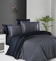 Комплект постельного белья сатин delux First Choice евро размер Serenity Dark Grey-Navy Blue