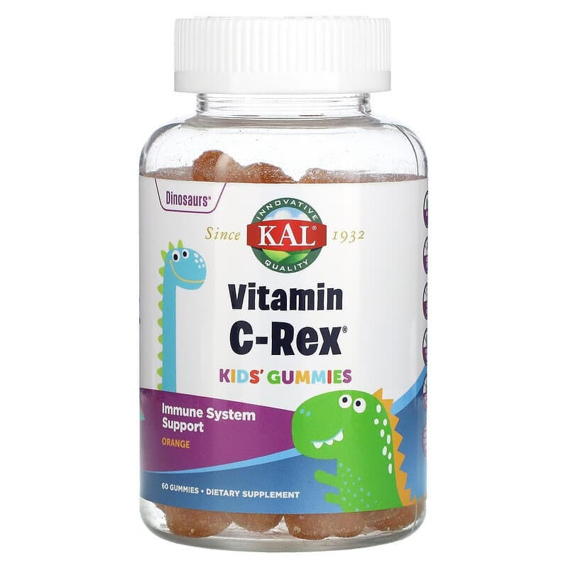 Вітамін С для дітей від 4 років KAL "Vitamin C-Rex" смак апельсину, 250 мг (60 жувальних мармеладок), фото 1