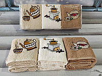 Набор махровых кухонных полотенец 30 на 50 см Byido Турция 6 штук в упаковке бежевый