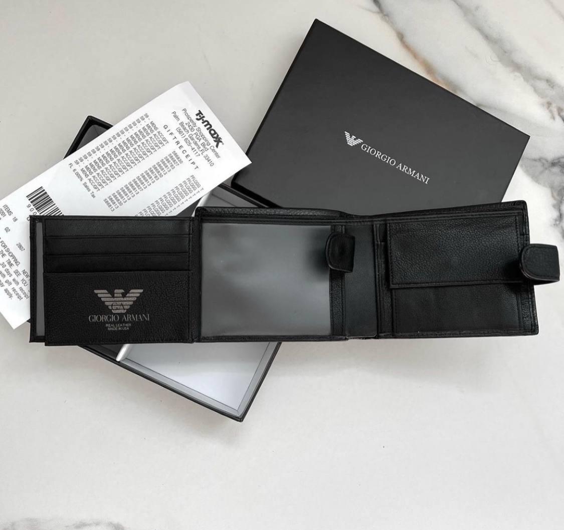 Мужской подарочный набор Giorgio Armani черный кожаный ремень и портмоне кошелек из натуральной кожи - фото 4 - id-p2076289137