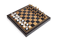 Набор шахматы с традиционными фигурками, шашки, нарды и доска из экокожи от итальянского бренда Italfama Staunton 2