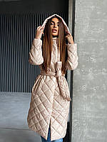 Стильне жіноче зимове Пальто-тканина: плащівка+силікон 200 Мод 1044