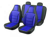 Чохли на сидіння авто / чехлы на сиденья PILOT DAEWOO LANOS (кожзам+вставка ткань) синие