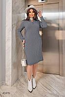 Трикотажна сіра сукня міді з V-образним вирізом горловини та довгими рукавами з 52 по 58 розмір