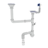 Сифон для кухні Zerix SK-03-A 3 1/2" x 40 мм з двома випусками та відводом для пральної машини (ZX4955)