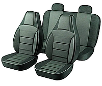 Чохли на сидіння авто / чехлы на сиденья PILOT ВАЗ 2170 (кожзам+вставка ткань) темно серые (черные)