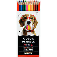 Карандаши цветные Kite Dogs трьохгранные12 шт Цветные карандаши для рисования Творчество