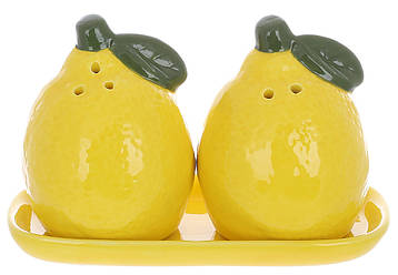 Набір для спецій Lemon: солонка та перечниця 8 см на керамічній підставці, колір жовтий