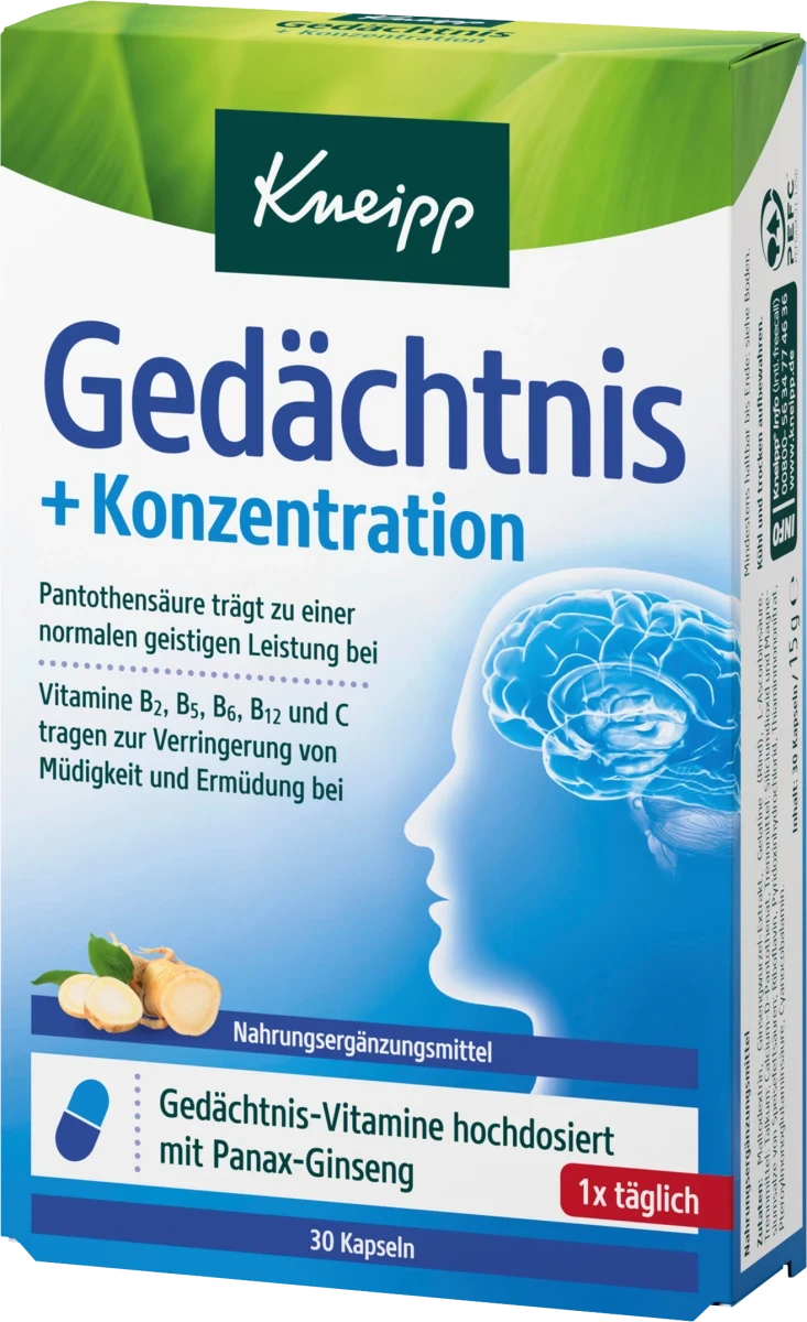 Біологічно активна добавка Kneipp Gedächtnis + Konzentratio, 30 шт.