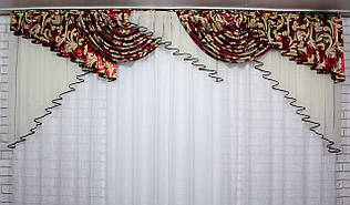 Ламбрекен із тканини блекаут на карниз 3м. №144л, колір бордовий з бежевим. Код 144л (062шА) 60-118