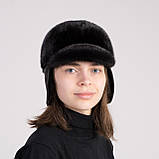 Жіноча зимова шапка з цільної норки Жокейка відворіт, фото 5