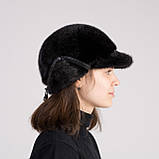 Жіноча зимова шапка з цільної норки Жокейка відворіт, фото 3