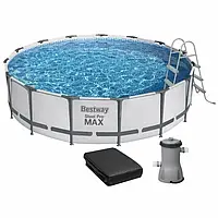 Каркасный бассейн Bestway 56488 Steel Pro Max (457-107 см, обьем 14970 л) картридж, лестница, тент.