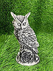 Садова фігура Сови, вулична скульптура бетонна Сова, садово-паркова пташка сірого кольору ручної роботи, фото 5